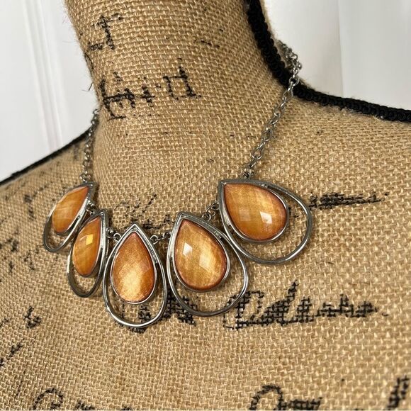 Plunder Light Orange Faux Stone Silver Statement Necklace - Picture 4 of 7
